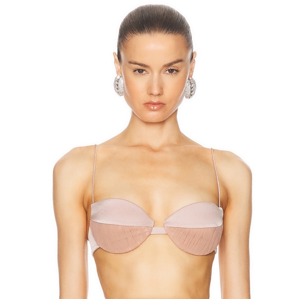 Alex Perry Ruched Mesh Satin Bra Top in Sepia